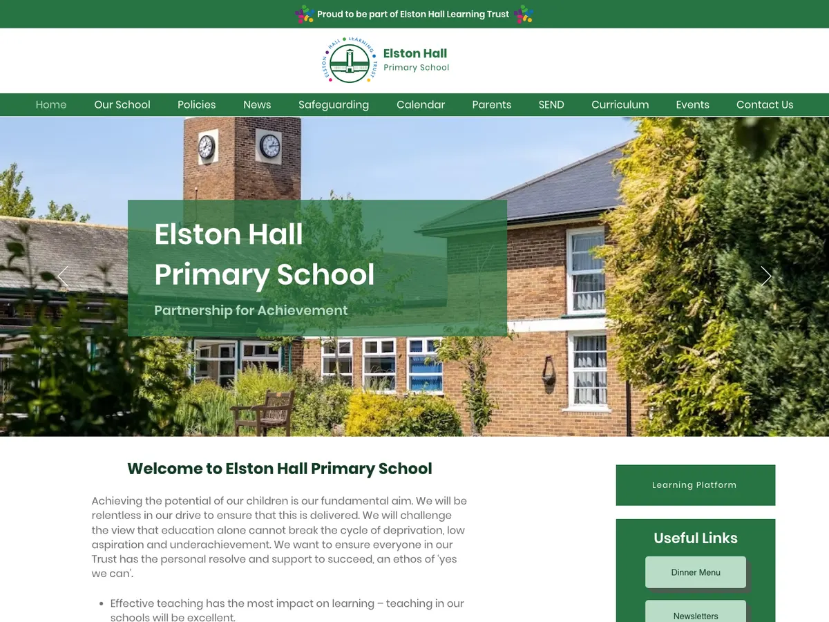 Homepage of the Elston Hall Primary School website